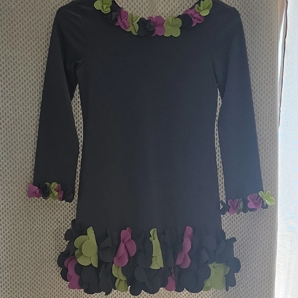 Biscotti Black Dress with Purple and Green Accents - Picture 1 of 8